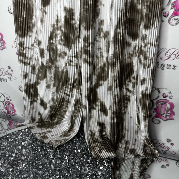 Casa Donna pants pleated tie dye white green stretchy flare leg shimmer fabric - Picture 5 of 13